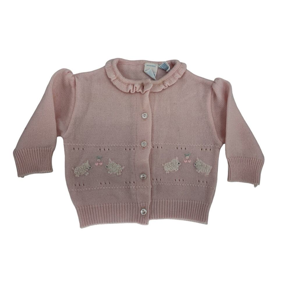 Vintage Bright Star Pink Lamb Graphic Cardigan Sweater 6/9 M Cottagecore